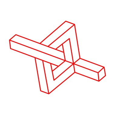 İmkansız bir şekil. Kutsal geometri figürü. Optik yanılsama. Soyut sonsuz geometrik nesneler. İmkansız sonsuz özet. Optik sanat. Beyaz arka planda imkansız geometri şekli. Escher tarzı.