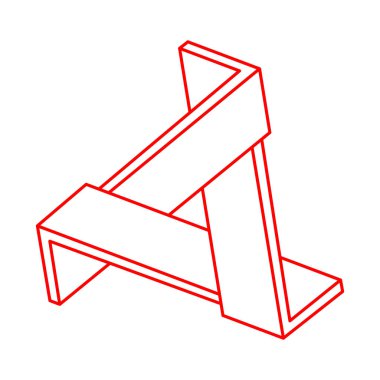 İmkansız şekiller. Optik yanılsama. Soyut sonsuz geometrik nesne. Escher tarzı. Beyaz arka planda imkansız geometri sembolü. Optik sanat. Satır sanatı. 