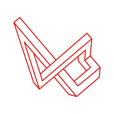 İmkansız şekiller. Kutsal geometri. Optik illüzyon figürleri. Soyut sonsuz geometrik nesneler. Optik sanat. Beyaz arka planda imkansız geometri şekli. Çizgi çalışması. Escher paradoksu.