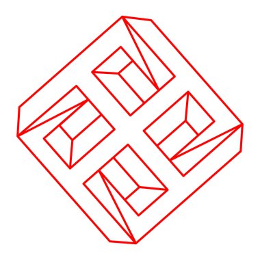 İmkansız şekiller, optik yanılsama, vektör. Optik sanat objesi. Escher tarzı. Geometrik şekiller. 