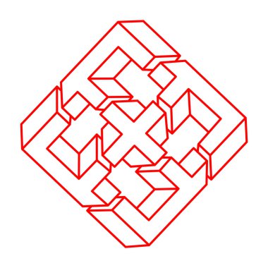 İmkânsız optik illüzyon şekilleri. Geometri. Optik sanat objesi. İmkansız rakamlar. Satır sanatı. 