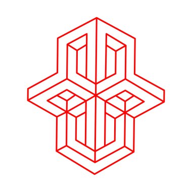 İmkânsız optik illüzyon şekli. Logo. Optik sanat objesi. Kutsal geometri. İmkansız rakamlar. Satır sanatı. 