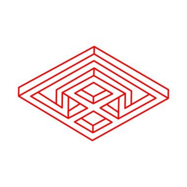 İmkansız bir şekil. Logo. Web tasarım elemanı. Optik illüzyon objesi. Çizgi tasarımı. Geometrik şekil. 