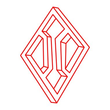 İmkansız nesneler. Logo. Optik illüzyon figürü. Optik sanat şekli. Çizgi çalışması. 3 boyutlu illüstrasyon. Escher tarzı. 