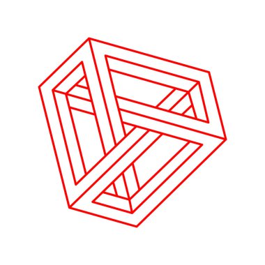 İmkansız şekiller. Logo. Kutsal geometri. Optik yanılsama. Soyut sonsuz geometrik nesne. Optik sanat. Beyaz arka planda imkansız geometri sembolü. Çizgi çalışması. Escher tarzı.