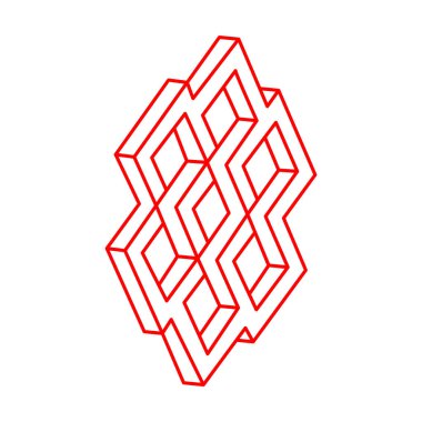 İmkansız şekiller. Logo. Çizgi tasarımı. Beyaz bir arka planda izole edilmiş. Vektör çizimi. Optik yanılsama objeleri. Optik sanat. Geometrik şekiller. Satır sanatı. 