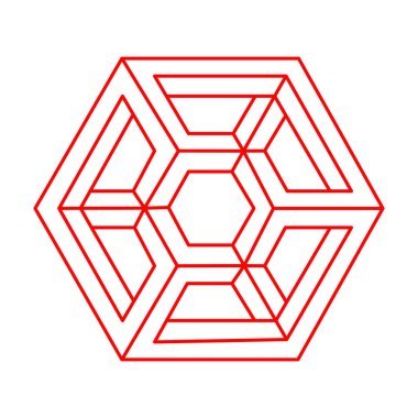 İmkânsız optik illüzyon şekli. Logo. Optik sanat objesi. İmkansız rakamlar. Kutsal geometri. Satır sanatı. 