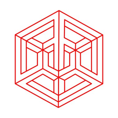 İmkânsız şekiller logo tasarımı, optik illüzyon objesi. Geometri. Optik sanat figürü. Escher tarzı. 