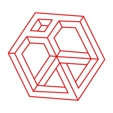 İmkansız şekiller. Logo. Kutsal geometri. Optik yanılsama. Soyut sonsuz geometrik nesne. İmkansız sonsuz özet. Çizgi çalışması. Beyaz arka planda imkansız geometri nesnesi. Optik sanat.