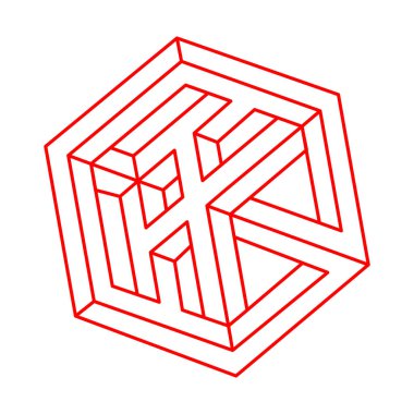 Optik illüzyon şekilleri. İmkansız nesneler. Optik sanat figürleri. Çizgi çalışması. Geometri. Escher tarzı. 