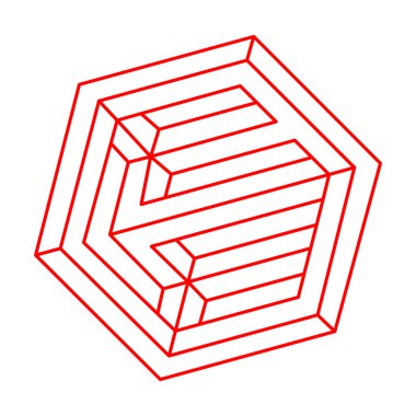 İmkansız şekiller. Logo. Kutsal geometri figürleri. Optik yanılsama. Soyut sonsuz geometrik nesne. İmkansız sonsuz özet. Optik sanat. Beyaz arkaplanda imkansız geometri şekli.