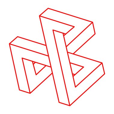 İmkansız şekiller. Logo. Kutsal geometri figürleri. Optik yanılsama. Soyut sonsuz geometrik nesne. Çizgi çalışması. Optik sanat. Beyaz arka planda imkansız geometri şekli. Escher paradoksu.