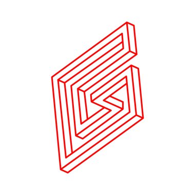 İmkansız şekiller. Logo. Kutsal geometri figürü. Optik yanılsama. Soyut sonsuz geometrik nesne. Optik sanat. Beyaz arka planda imkansız geometri şekli. Escher tarzı. Satır sanatı.