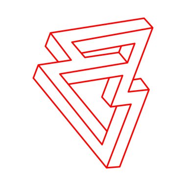 İmkansız bir şekil. Optik yanılsama. Kutsal geometri figürü. Soyut sonsuz geometrik nesneler. İmkansız sonsuz özet. Çizgi çalışması. Optik sanat. Beyaz arka planda imkansız geometri şekli. Logo