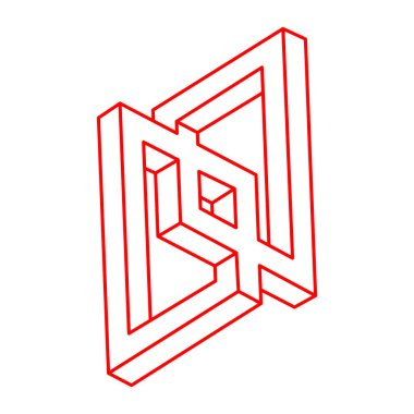 İmkansız şekiller. Optik yanılsama. Kutsal geometri figürü. Soyut sonsuz geometrik nesne. İmkansız sonsuz özet. Optik sanat. Beyaz arka planda imkansız geometri şekli. Escher tarzı.