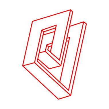 İmkansız şekiller. Optik yanılsama. Kutsal geometri figürü. Soyut sonsuz geometrik nesneler. Logo. İmkansız sonsuz özet. Optik sanat. Beyaz arkaplanda imkansız geometri şekli.