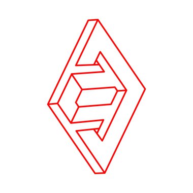 Optik illüzyon şekilleri. Optik sanat objesi. İmkansız bir rakam. Escher tarzı. Geometri. Logo. 