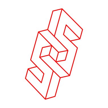 İmkansız şekiller. Kutsal geometri figürü. Optik yanılsama. Soyut sonsuz geometrik nesneler. İmkansız sonsuz özet. Optik sanat. Beyaz arka planda imkansız geometri şekli. Logo.