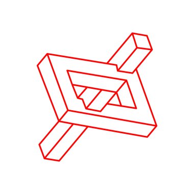 İmkansız şekiller. Kutsal geometri. Optik yanılsama. Soyut sonsuz geometrik nesneler. İmkansız sonsuz özet. Beyaz arka planda imkansız geometri nesnesi. Optik sanat.