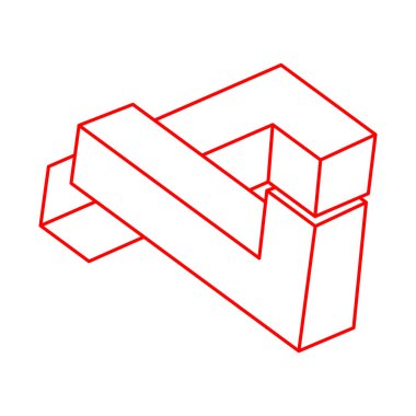 İmkansız şekiller. Kutsal geometri. Logo. Optik illüzyon figürleri. Soyut sonsuz geometrik nesneler. İmkansız sonsuz ana hatları. Optik sanat. Beyaz arkaplanda imkansız geometri şekli.