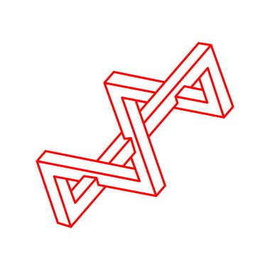 Optik yanılsama. İmkansız şekiller. Kutsal geometri figürü. Soyut sonsuz geometrik nesneler. İmkansız sonsuz özet. Optik sanat. Beyaz arkaplanda imkansız geometri şekli.