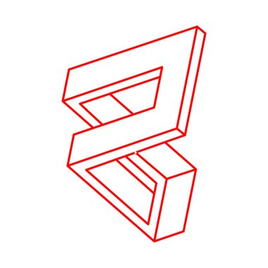 İmkansız şekiller. Kutsal geometri. Optik illüzyon figürleri. Soyut sonsuz geometrik nesneler. İmkansız sonsuz ana hatları. Operasyon sanatı. Beyaz arka planda imkansız geometri şekli. Satır sanatı.