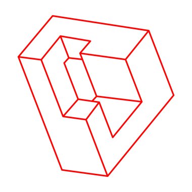 İmkansız şekiller. Kutsal geometri figürü. Optik yanılsama. Soyut sonsuz geometrik nesneler. İmkansız sonsuz özet. Optik sanat. Beyaz arka planda imkansız geometri şekli. Escher tarzı.