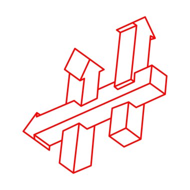 İmkansız şekiller. Kutsal geometri. Optik illüzyon figürü. Soyut sonsuz geometrik nesneler. İmkansız sonsuz ana hatları. Optik sanat. Beyaz arka planda imkansız geometri şekli. Logo.