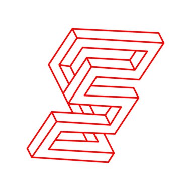 İmkansız şekiller. Kutsal geometri. Logo. Optik illüzyon figürü. Soyut sonsuz geometrik nesneler. İmkansız sonsuz özet. Optik sanat. Beyaz arkaplanda imkansız geometri sembolü.