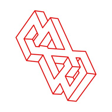 İmkansız şekiller. Optik yanılsama. Kutsal geometri figürü. Soyut sonsuz geometrik nesneler. İmkansız sonsuz özet. Optik sanat. Beyaz arkaplanda imkansız geometri şekli.