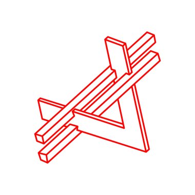 İmkansız nesneler. Optik illüzyon şekli. 3 boyutlu illüstrasyon. Geometrik şekil. Optik sanat. Logo. 