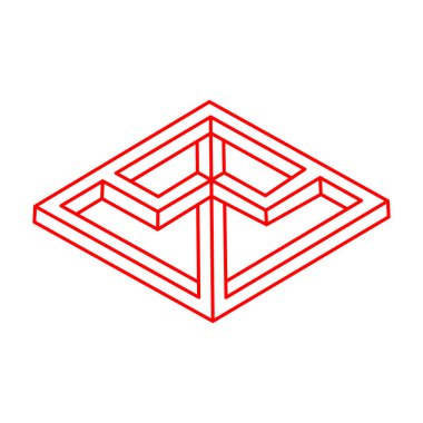 Escher paradoksu geometrisi. Optik yanılsama objeleri. Kutsal geometrik figür. Optik sanat. İmkansız şekiller. 