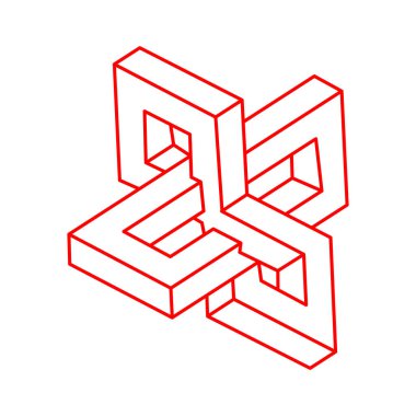 İmkansız şekiller, optik yanılsama figürü, vektör. Escher paradoksu. Optik sanat objeleri. Geometri. 