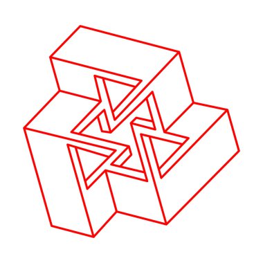 İmkansız şekiller. Optik yanılsama. Kutsal geometri figürü. Soyut sonsuz geometrik nesneler. İmkansız sonsuz özet. Optik sanat. Beyaz arkaplanda imkansız geometri şekli.