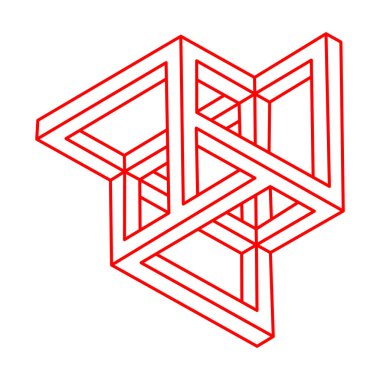İmkânsız optik illüzyon şekilleri. Logo. Optik sanat objesi. İmkansız bir rakam. Çizgi çalışması. Gerçekdışı geometrik nesneler. 