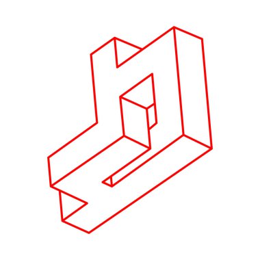 İmkansız şekiller. Kutsal geometri figürleri. Optik yanılsama. Soyut sonsuz geometrik nesneler. Logo. Optik sanat. Beyaz arka planda imkansız geometri şekli. Escher tarzı.