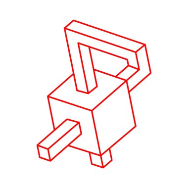 İmkansız şekiller, optik yanılsama figürü, vektör. Escher paradoksu. Optik sanat objeleri. Geometri. Logo. 