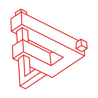 Optik yanılsama. İmkansız şekiller. Kutsal geometri figürü. Soyut sonsuz geometrik nesneler. Logo. İmkansız sonsuz özet. Optik sanat. Beyaz arkaplanda imkansız geometri şekli.