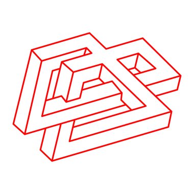 İmkansız şekiller. Kutsal geometri figürü. Optik yanılsama. Soyut sonsuz geometrik nesne. İmkansız sonsuz özet. Çizgi çalışması. Optik sanat. Beyaz arka planda imkansız geometri şekli. Logo