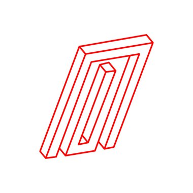 İmkansız şekiller. Kutsal geometri. Optik illüzyon figürleri. Logo. Soyut sonsuz geometrik nesneler. İmkansız sonsuz dış hat şekli. Optik sanat. Beyaz arkaplanda imkansız geometri şekli.