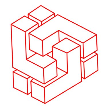 Optik illüzyon şekilleri, gerçek dışı geometrik nesneler vektörü. Logo. İmkansız rakamlar. Kutsal geometri. Optik sanat. 