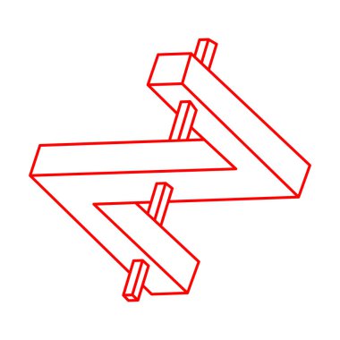 İmkansız şekiller. Logo. Kutsal geometri. Optik illüzyon figürü. Soyut sonsuz geometrik nesneler. İmkansız sonsuz özet. Çizgi çalışması. Operasyon sanatı. Beyaz arkaplanda imkansız geometri şekli.