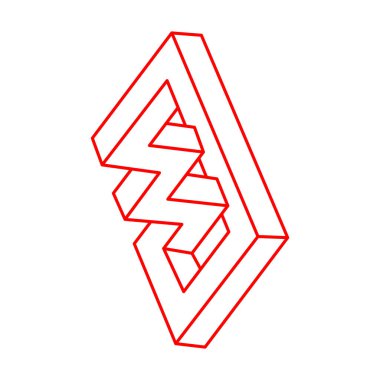 İmkansız şekiller. Çizgi tasarımı. Beyaz bir arka planda izole edilmiş. Vektör çizimi. Logo. Optik yanılsama objeleri. Optik sanat figürleri. Geometri. 