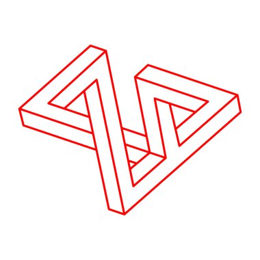 İmkansız şekiller. Optik yanılsama. Doğrusal sonsuz nesneler. Soyut sonsuz geometrik şekiller. Logo. İmkânsız geometri tabelaları, beyaz arka plan. Optik sanat.