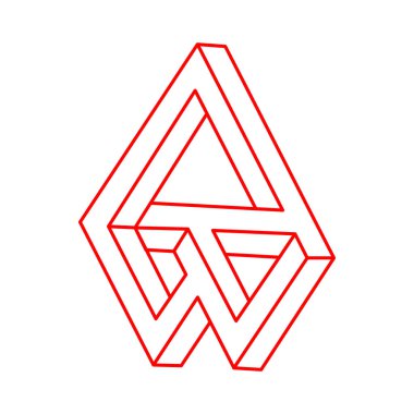 İmkansız şekiller. Kutsal geometri. Optik illüzyon figürü. Soyut sonsuz geometrik nesneler. İmkansız sonsuz ana hatları. Operasyon sanatı. Beyaz arka planda imkansız geometri şekli. Satır sanatı.