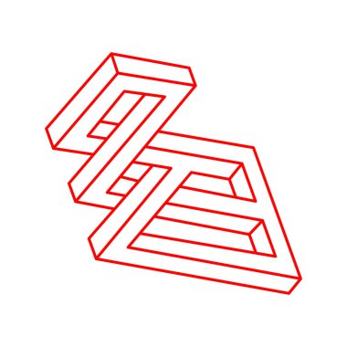 İmkansız şekiller. Optik yanılsama. Kutsal geometri figürleri. Logo. Soyut sonsuz geometrik nesneler. İmkansız sonsuz özet. Optik sanat. Beyaz arkaplanda imkansız geometri şekli.