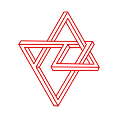 İmkansız bir şekil. Kutsal geometri figürü. Logo. Optik yanılsama. Soyut sonsuz geometrik nesneler. İmkansız sonsuz özet. Optik sanat. Beyaz arkaplanda imkansız geometri şekli.