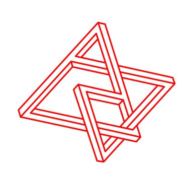 İmkansız şekiller. Logo. Kutsal geometri figürü. Optik yanılsama. Soyut sonsuz geometrik nesne. İmkansız sonsuz özet. Operasyon sanatı. Beyaz arka planda imkansız geometri şekli. Escher tarzı.