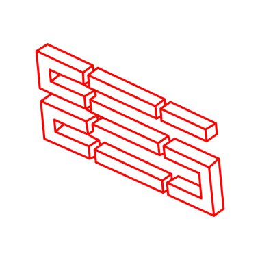 Optik yanılsama. İmkansız şekiller. Kutsal geometri figürü. Soyut sonsuz geometrik nesne. Logo. İmkansız sonsuz özet. Optik sanat. Beyaz arkaplanda imkansız geometri şekli.