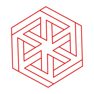 İmkânsız optik illüzyon şekli. Logo. Optik sanat objeleri. İmkansız bir rakam. Gerçekdışı geometrik nesne. 
